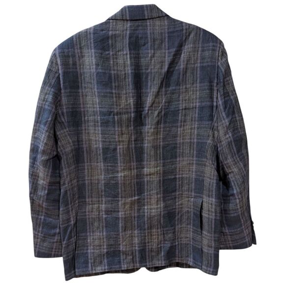 Robert Talbott Carmel Men's 41R Plaid Blue/Purple 100% Linen Blazer Two Button - Picture 2 of 10